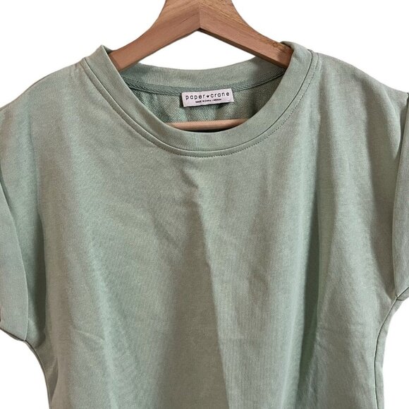 Paper Crane French Terry Crop Sweatshirt Top Size Medium Seafoam Green Boxy - Picture 3 of 6
